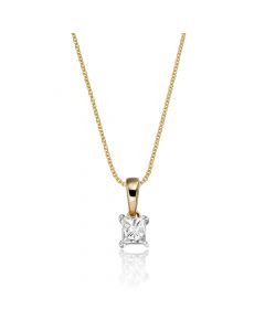 Solitaire 0.20ct 4 Claw Princess Diamond Pendant In 9K Yellow Gold