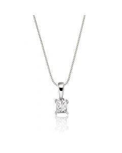 Solitaire 0.20ct 4 Claw Princess Diamond Pendant In 9K White Gold