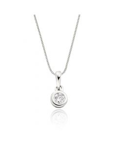 Solitaire 0.20ct Bezel Set Round Diamond Pendant In 9K White Gold