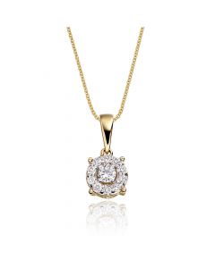 Halo Style 0.25ct Cluster Diamond Pendant In 9K Yellow Gold