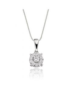 Halo Style 0.25ct Cluster Diamond Pendant In 9K White Gold