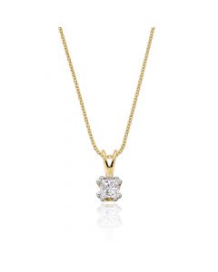 Solitaire 0.20ct Double Claw Princess Diamond Pendant 9K Yellow Gold
