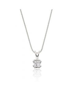 Solitaire 0.20ct Double Claw Princess Diamond Pendant In 9K White Gold