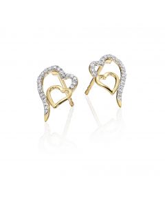 Diamond Heart Earrings 0.15ct Interlocking Hearts in 9K Yellow Gold