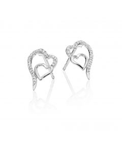 Diamond Heart Earrings 0.15ct Interlocking Hearts in 18K White Gold