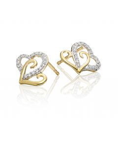 Diamond Heart Earrings 0.15ct Interlocking Heart 9K Yellow Gold
