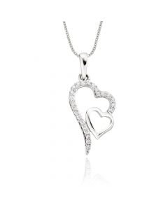 Interlocking Diamond Heart Pendant 0.12ct Diamond 9K White Gold