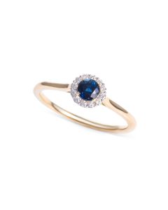 Sapphire Ring 0.42ct Blue Sapphire & 0.09ct Diamonds 9K Yellow Gold