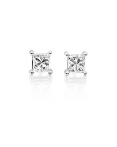 Diamond Stud Earrings 0.30ct Square Princess Diamond 9K White Gold