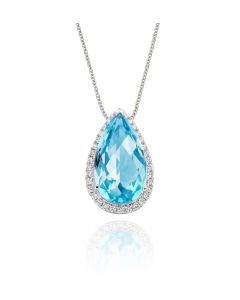 4.70ct Blue Topaz With 0.17ct Diamond Pendant In 9K White Gold