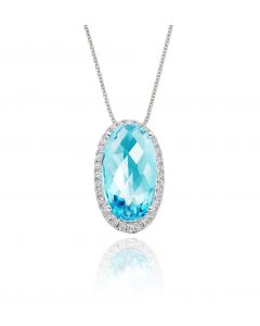 4.75ct Blue Topaz With 0.16ct Diamond Pendant In 9K White Gold