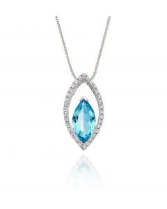 1.10ct Blue Topaz With 0.16ct Diamond Pendant In 9K White Gold