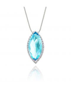 3.35ct Blue Topaz With 0.16ct Diamond Pendant In 9K White Gold