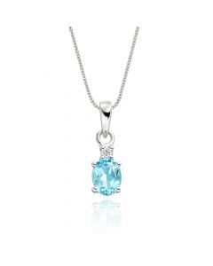 0.75ct Blue Topaz With 0.04ct Diamond Pendant In 9K White Gold