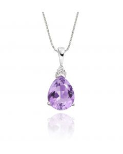 2.00ct Pear Amethyst With 0.05ct Diamond Pendant In 9K White Gold