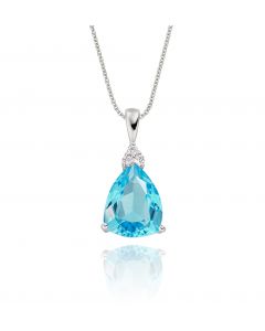 3.35ct Blue Topaz With 0.05ct Diamond Pendant In 9K White Gold