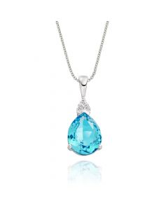 2.55ct Pear Blue Topaz With 0.05ct Diamond Pendant In 9K White Gold