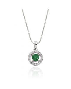 0.22ct Emerald Pendant Necklace 0.14ct Diamond 9K White Gold