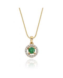 0.22ct Emerald Pendant Necklace 0.14ct Diamond 9K Yellow Gold