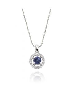 0.35ct Blue Sapphire Pendant Necklace 0.14ct Diamond 18K White Gold