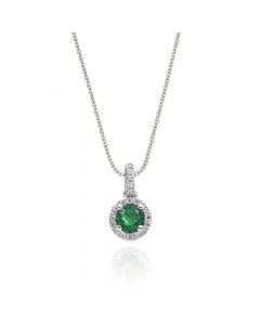 0.25ct Emerald Pendant Necklace 0.07ct Diamond 9K White Gold