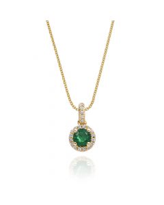 0.25ct Emerald Pendant Necklace 0.07ct Diamond 18K Yellow Gold