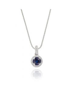 0.33ct Blue Sapphire Pendant Necklace 0.07ct Diamond 9K White Gold