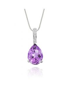 2.50ct Amethyst With 0.05ct Diamond Pendant In 9K White Gold