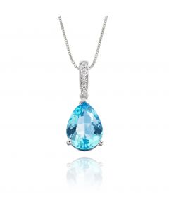 3.00ct Blue Topaz With 0.05ct Diamond Pendant In 9K White Gold