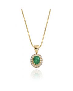 0.20ct Emerald Pendant Necklace 0.05ct Diamond 9K Yellow Gold