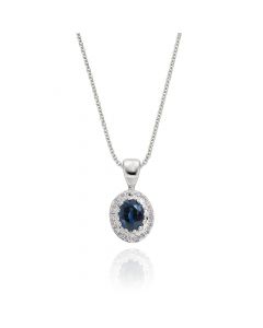 0.40ct Blue Sapphire Pendant Necklace 0.05ct Diamond 18K White Gold
