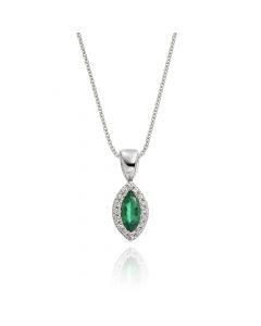 0.22ct Emerald Pendant Necklace 0.05ct Diamond 9K White Gold