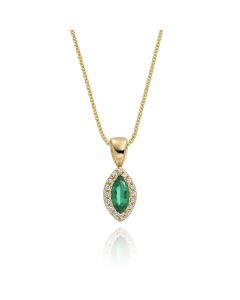 0.22ct Emerald Pendant Necklace 0.05ct Diamond 9K Yellow Gold