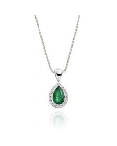 0.38ct Emerald Pendant Necklace 0.05ct Diamond 9K White Gold