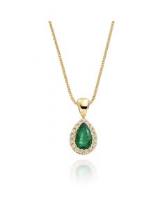 0.38ct Emerald Pendant Necklace 0.05ct Diamond 9K Yellow Gold