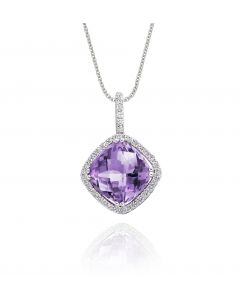 2.25ct Amethyst With 0.14ct Diamond Pendant In 9K White Gold