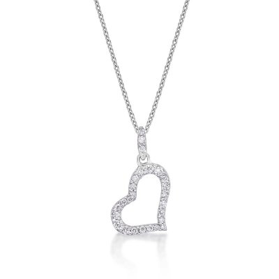 Sleeping Heart Diamond Heart Necklace 0.14ct Diamond 9K White Gold
