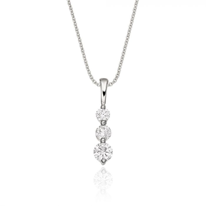 Q248 Ladies 9ct gold Diamond trilogy drop pendant necklace and chain