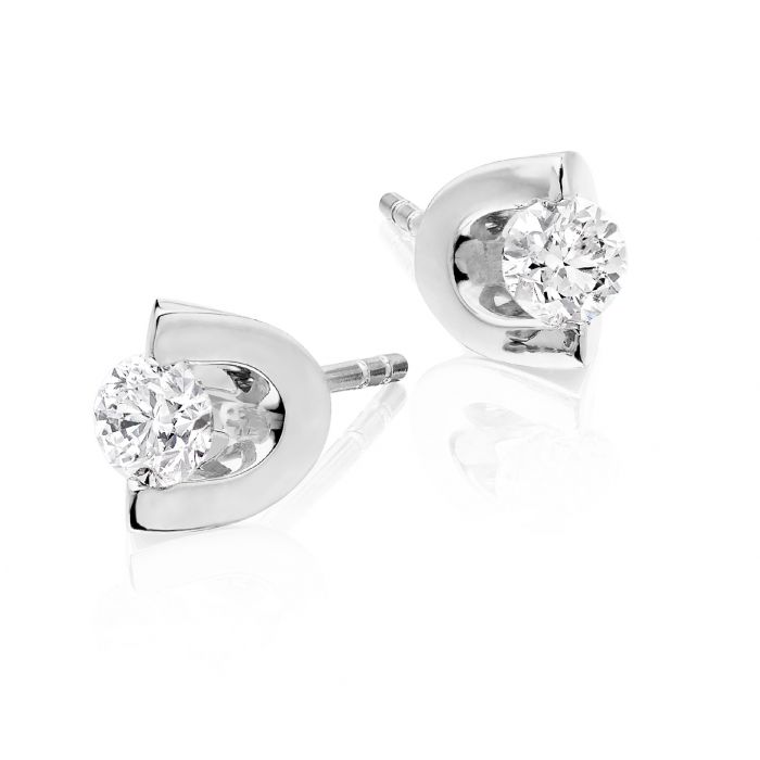 0.50ct Diamond Solitaire Earrings 2 Claw 9K White Gold G HSI