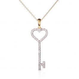 Diamond Key Pendant Necklace 0.28ct Diamond 9K Yellow Gold