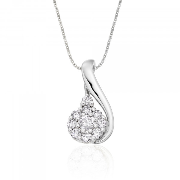 Treble Clef 0.30ct Cluster Diamond Pendant In 18K White Gold