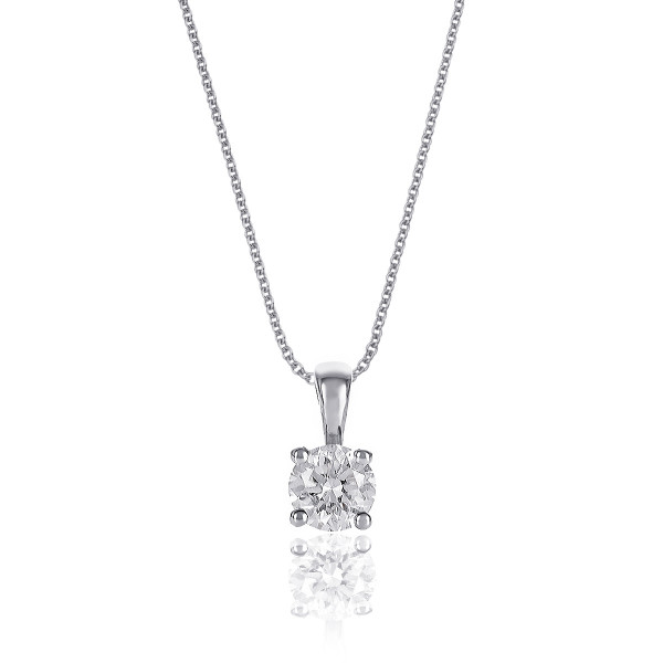Solitaire 0.30ct 4 Claw Brilliant Cut Diamond Pendant Necklace In 18K White Gold