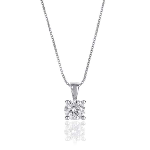Solitaire 0.40ct 4 Claw Brilliant Cut Diamond Pendant Necklace In 18K White Gold
