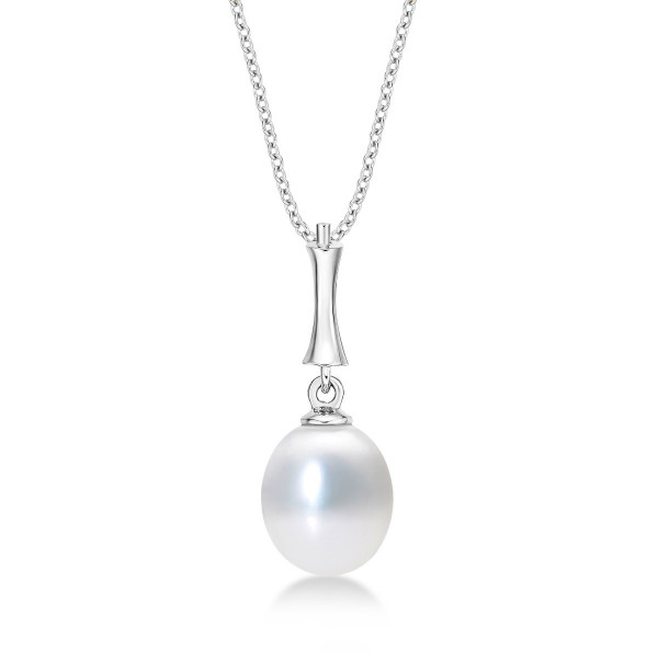 Pearl Drop Pendant Necklace with Freshwater Pearl 9K White Gold