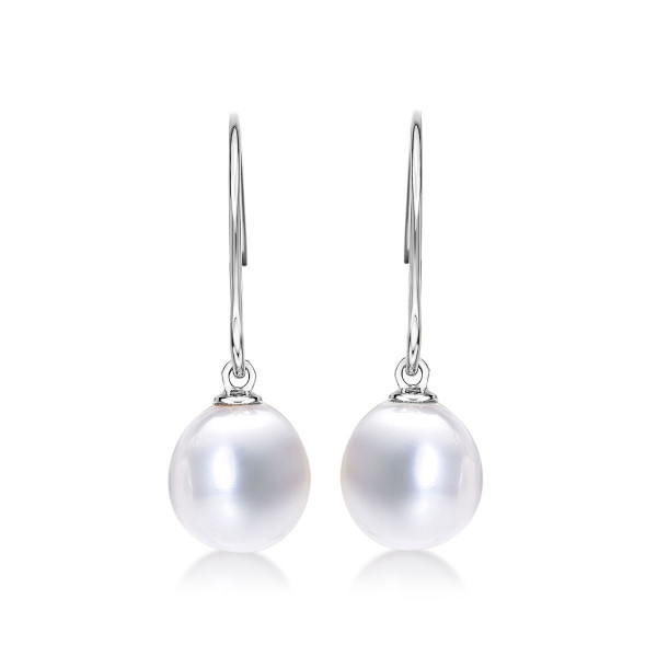 Pearl Drop Earrings with White Freshwater Drop Pearls in 9K White Gold