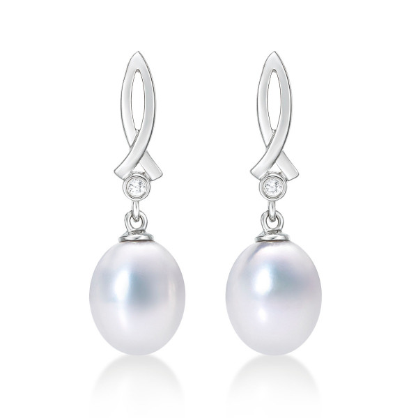 Freshwater Pearl Drop Earrings Pearls & Cubic Zirconia 9K White Gold