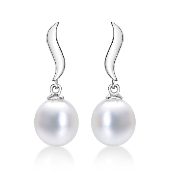 925 Sterling Silver Freshwater Pearl Drop Earrings with White Drop Pearls