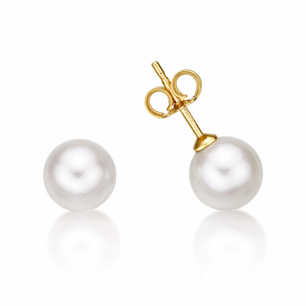 Freshwater Pearl Stud Earrings 6mm Round Pearls in 9K Yellow Gold