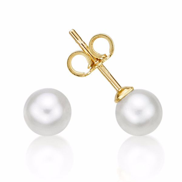 Freshwater Pearl Stud Earrings 7mm Round Pearls in 9K Yellow Gold