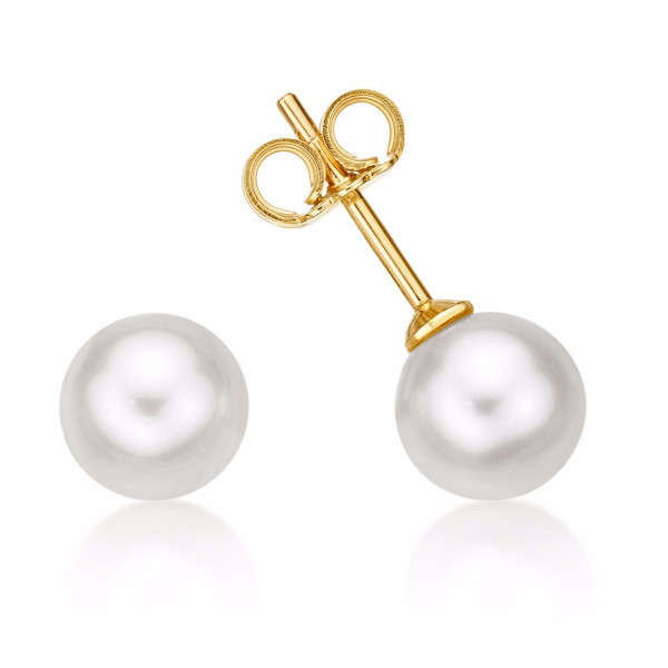 Freshwater Pearl Stud Earrings 8mm Round Pearls in 9K Yellow Gold